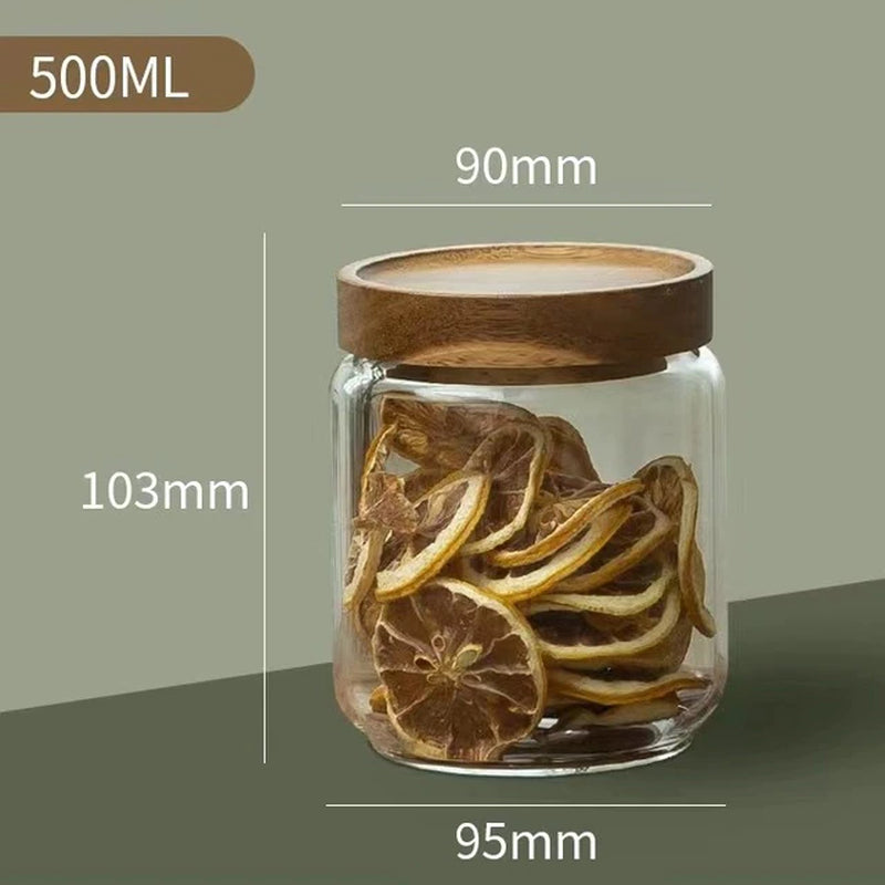 Wood Lid Glass Airtight Coffee Container